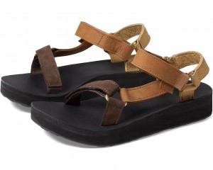 Brown Teva Midform Universal Leather Women's Sandals | 43152-IXOG