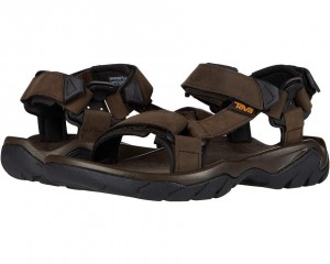 Brown Teva Terra Fi 5 Universal Leather Men's Sandals | 90541-CNDW