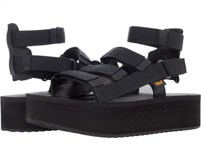 Black Teva Flatform Mevia Women\'s Heeled Sandals | 27836-FDMG