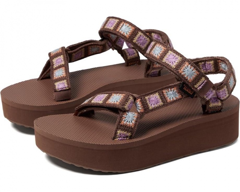 Brown Teva Flatform Universal Crochet Women\'s Sandals | 73416-UCOJ