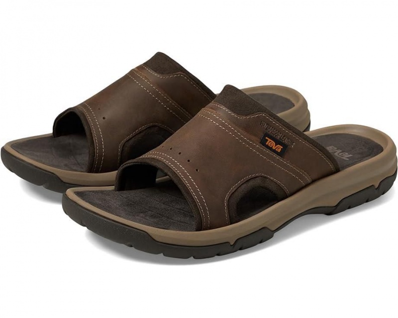 Brown Teva Langdon Slide Men\'s Sandals | 98261-NXRT