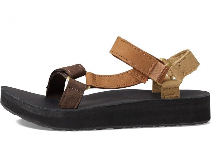 Brown Teva Midform Universal Leather Women's Sandals | 43152-IXOG