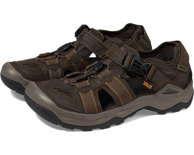 Brown Teva Omnium 2 Leather Men\'s Sandals | 76319-RQFB