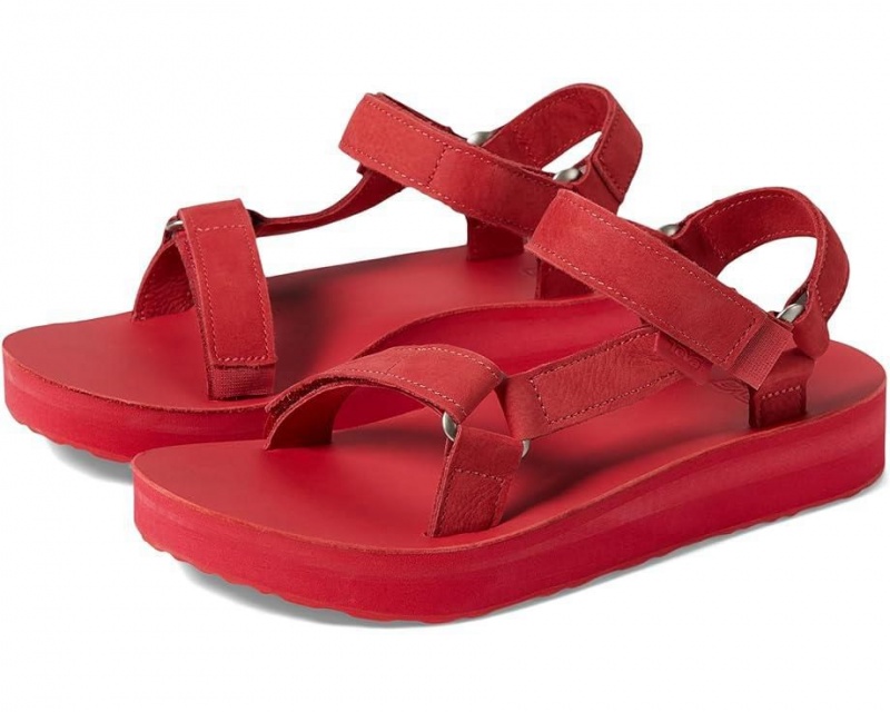 Red Teva Midform Universal Leather Women\'s Sandals | 02351-ZUAH